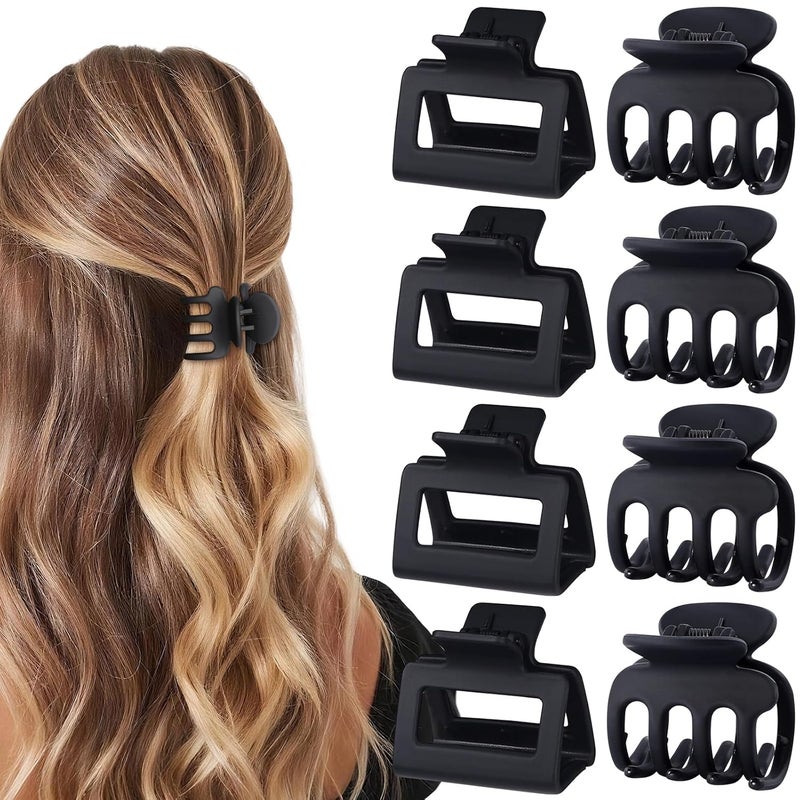USDNICE Medium Hair Clips Combination 2 Styles Small Claw Clips for Thin Hair 8 Pcs Matte Non-slip Rectangle Jaw Clips Square Hair Accessories for Women and Girls (Black) - Image 1